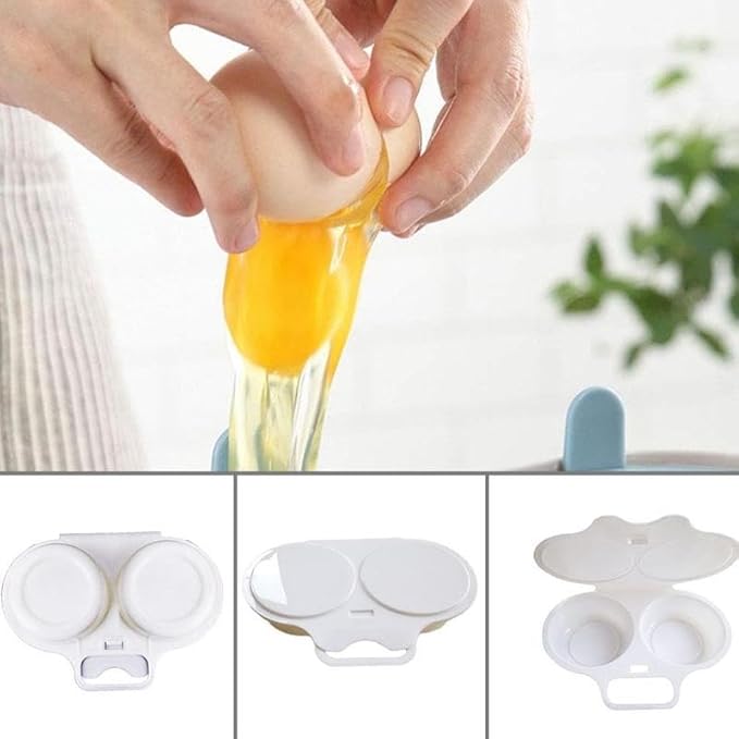 1Pc White Egg Poacher, Microwave Egg Boiler Poacher, 2 Cavity Nonstick Poached Egg Maker With Lid, Egg Poacher Microwave Egg Cooker, Double Drain Poached Egg Cups Cookware（13 * 5cm）