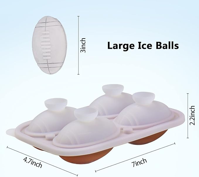 Football Ice Cube Mold, Football Shapes Ice Cube Tray, Silicone Oval Ice Mold Chocolate Mold with Clear Funnel-type Lid, Make 4 Large Ice Balls for Chilling Whiskey Cocktails Drinks, Coffee