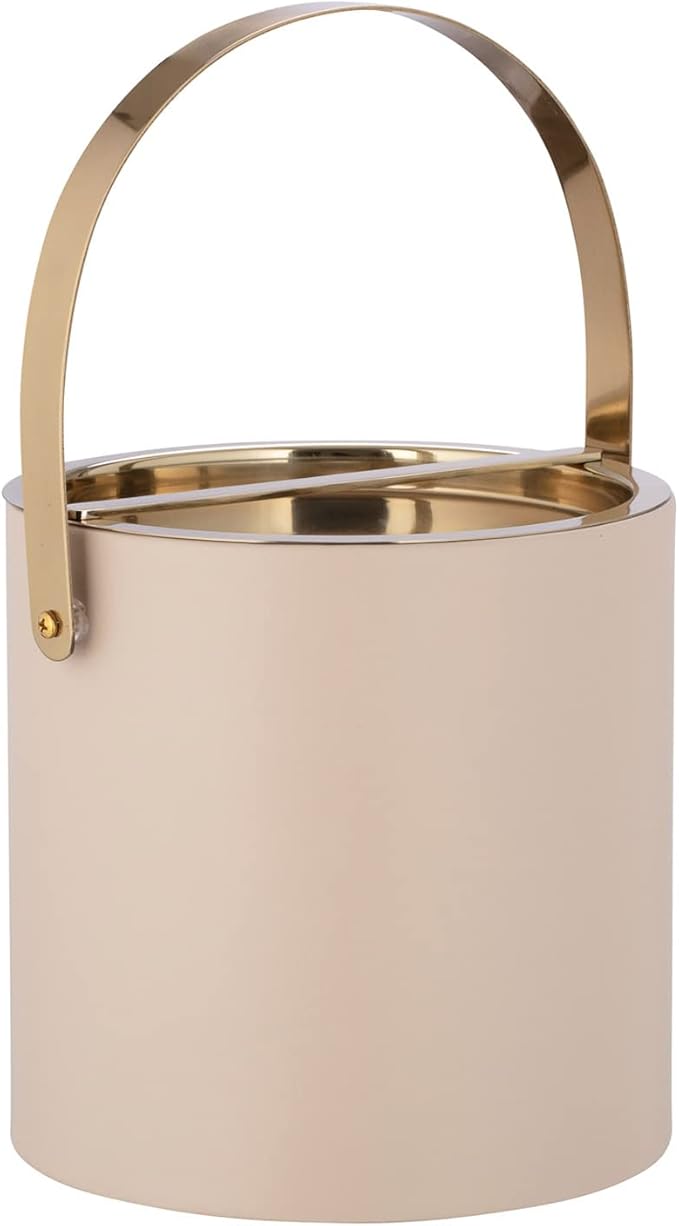 Kraftware Polished Gold Arch Handle & Bridge Cover: Taupe Milan 3qt Ice Bucket