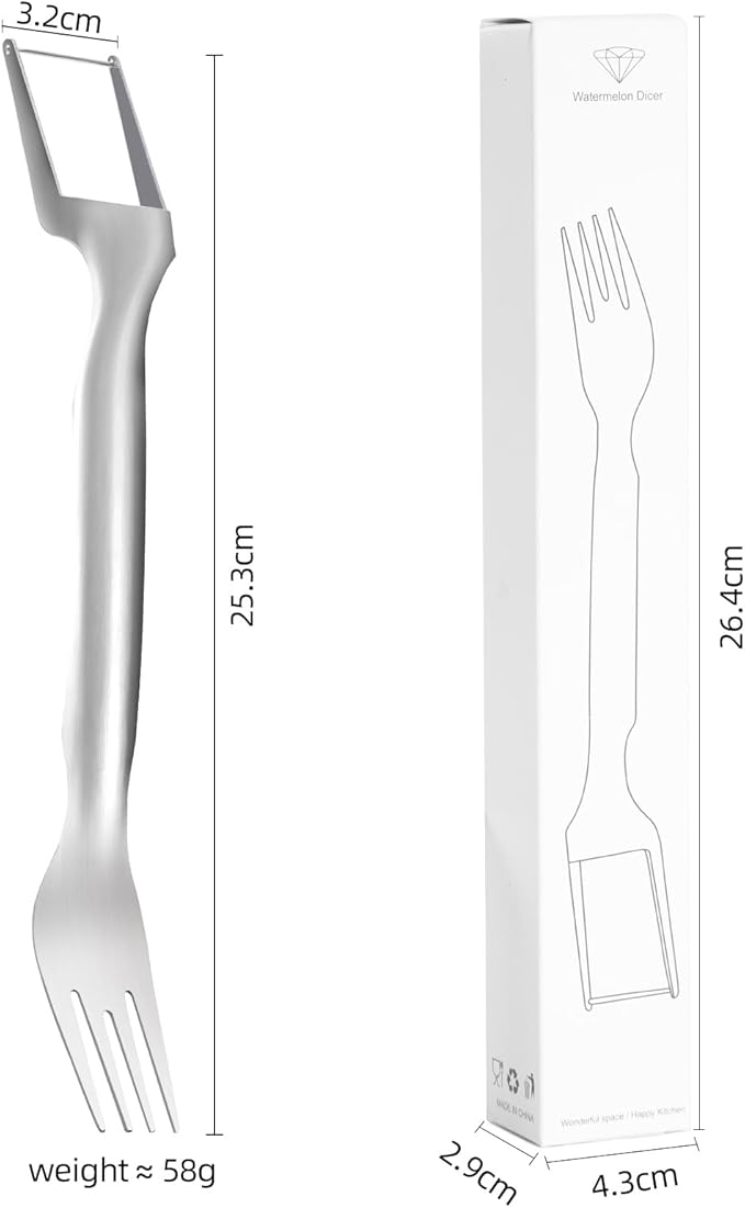 2-in-1 Stainless Steel Watermelon Fork Slicer Cutter - 1 PC Single Pack, 2024 Upgrade, Dual Head Fruit Fork Slicer for Effortless Summer Fruit Cutting at Home, Parties, and Camping