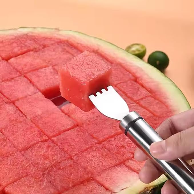 2 PCS Stainless Steel Watermelon Cutter and Fork Slicer Set 2-in-1 Fork Cutter and Fruit Slice Tool Watermelon Fork Slice Cutter Tool for Easy Cut Kitchen Gadget For Camping