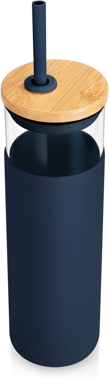 Tronco 28 oz Glass Tumbler with Lids and Straw, Reusable Iced Coffee Cup & Smoothie Cup with Bamboo Lid, Silicone Sleeve, Dishwasher Safe, BPA-Free Borosilicate Glass, 1 Pack