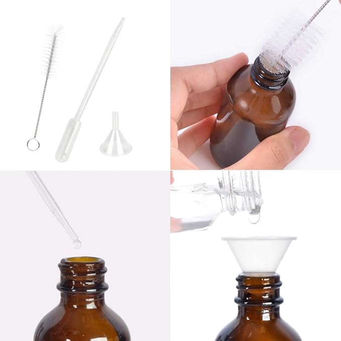 STARSIDE 4 oz Amber Glass Spray Bottles (12 Pack) - Leak Proof Fine Mist Sprayer for Face, Hair, Essential Oils - Includes Funnels, Droppers, Labels & Brush