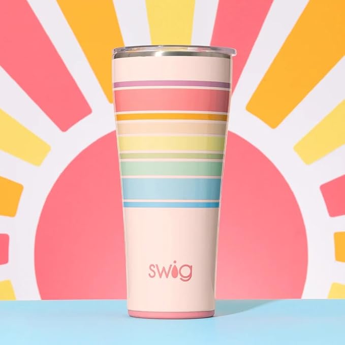Swig Life 32oz Insulated Tumbler, Travel Coffee Tumbler with Lid, Cup Holder Friendly Travel Coffee Mug, Stainless Steel (Good Vibrations)