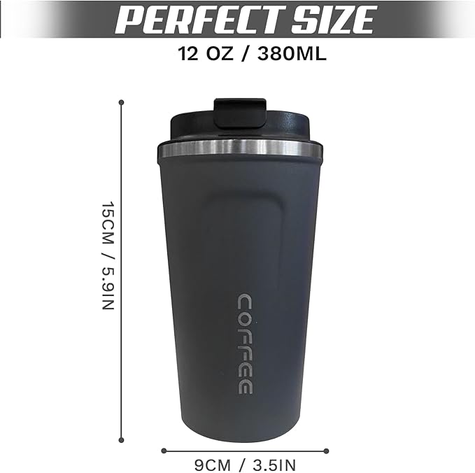 SPLMIFA Travel coffee mugs leak-proof, reusable coffee cups with lids, stainless steel vacuum insulated coffee tumblers, thermal insulation cups for men & women keep drinks hot & cold(2nd-Blue, 12OZ)
