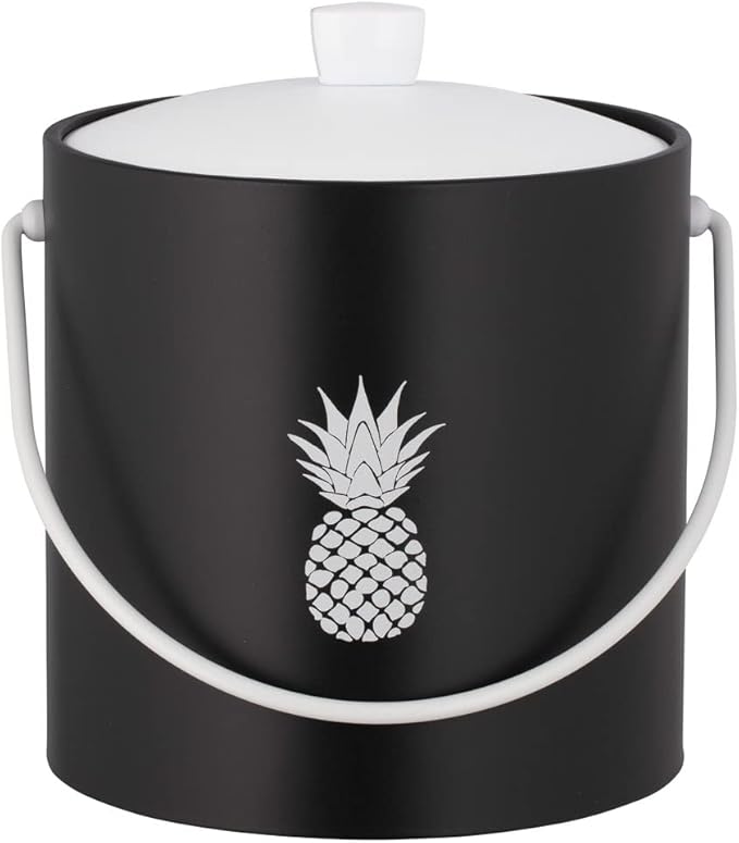 Kraftware Pastimes Collection 3qt Ice Bucket with Acrylic Cover and Bale Handle (Pineapple, Black)
