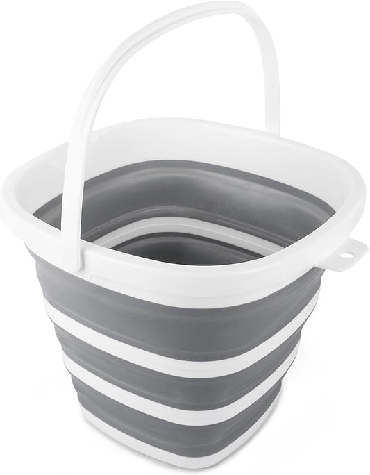 10L Collapsible Bucket for Cleaning, Portable Ice Bucket Water Pail for Space Saving, Foldable Sand Buckets with Handles for House Bathroom, Plastic Tub Sink Camping Wash Basin RV Essentials