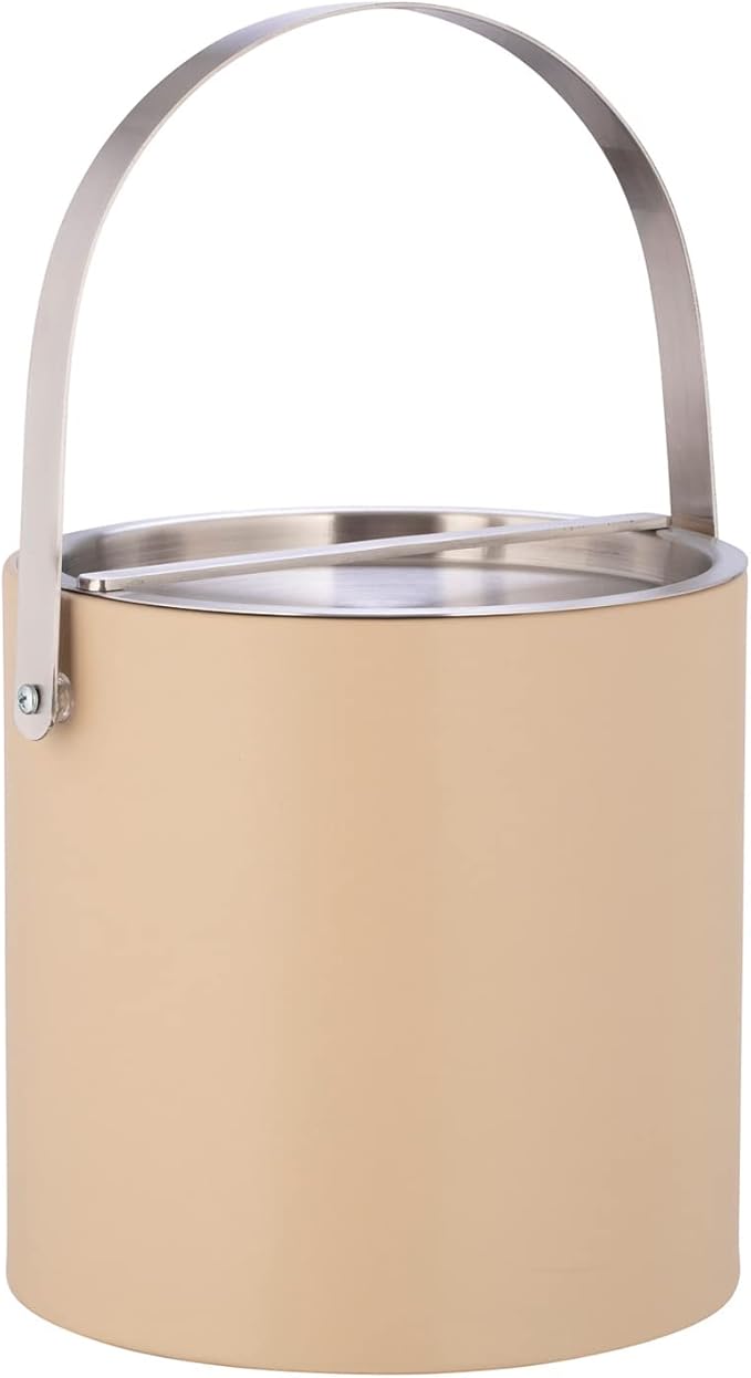 Kraftware SYDNEY 3 Quart Ice Bucket with Brushed Chrome Arch Handle & Bridge Cover: Beige