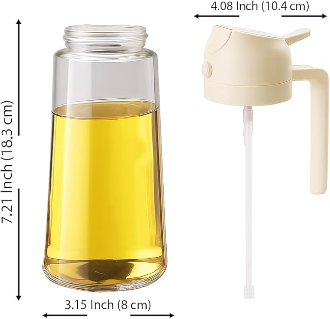 2 in 1 Olive Oil Sprayer & Dispenser Bottle – 470ml/16oz Glass Spray and Pour Oil Bottle for Cooking, Air Fryer, Salad, BBQ – Kitchen Gadgets & Accessories (White)