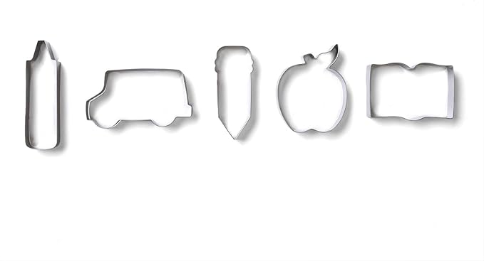 Fox Run Cookie Cutter Set, Back To School Cookie Cutter Set, Pencil, Crayon, Bus, Apple, Book, Medium