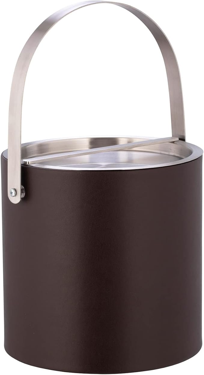 Kraftware SYDNEY 3qt Ice Bucket with Brushed Chrome Arch Handle & Bridge Cover: Chocolate Brown