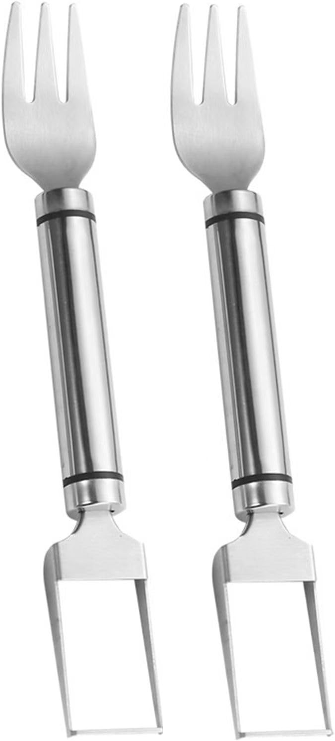 2pcs Stainless Steel Fruit Cutter, Watermelon Fork Slicer Cutter, 2 in 1 Cutting Tool for Kitchen Camping Party, Sanding Texture. Comfortable Grip, Smooth and Polished (2 Upgraded)