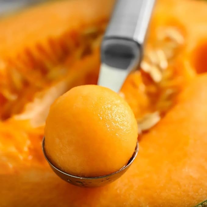 2PCS Melon Baller Scoop, Stainless Steel Double-Headed Fruit Baller Spoon and Fruit Carving Cuter, DIY Watermelon Cantaloupe Ice Cream Tool for Party Decoration