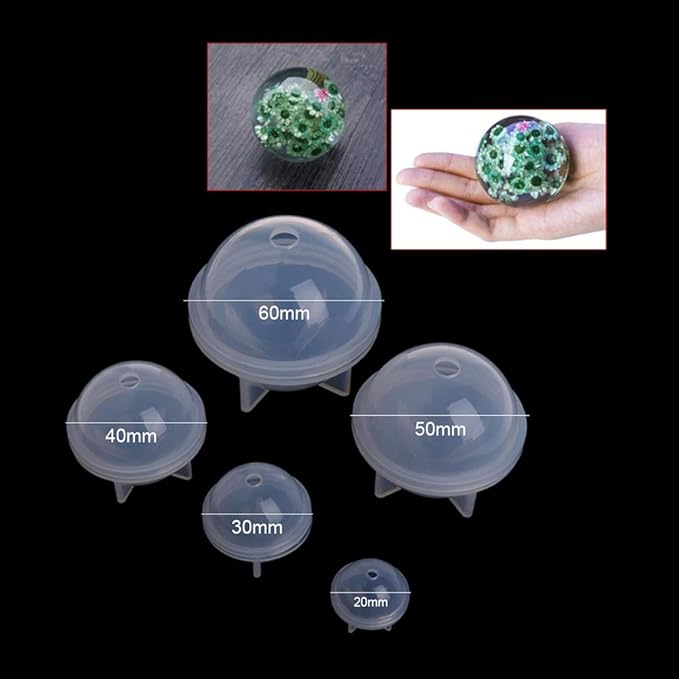 FineInno 5 PCS Sphere Resin Molds Round Silicone Molds Globe Ball Casting Moulds for Epoxy Resin DIY Necklace Jewelry Soap, Candle Bath Bomb Making
