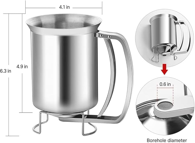 Premium Stainless Steel Batter Dispenser for Pancakes, Cupcakes, Cookies, Waffles & More - 900ML Handheld Pourer with Stand, Squeeze Handle, Unbreakable, Perfect for Various Baking (Stainless Steel)