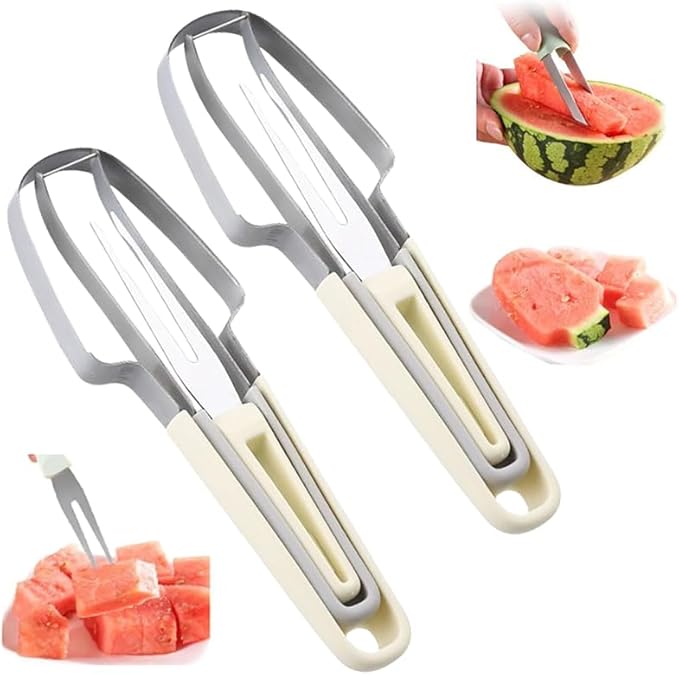2025 Watermelon Cutter, 3-in-1 Watermelon Fork Slicer Cutter Stainless Steel Watermelons Cutters, 3 In 1 Summer Watermelons Cutting Tool Fork Slicer Knife Set for Home