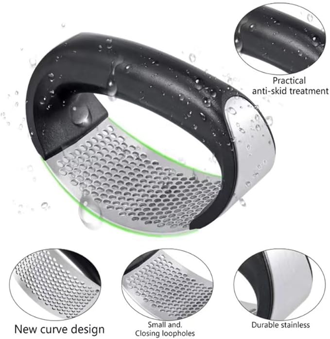 Stainless Steel Garlic Smash, Press Rocker Mincer/ Crusher/ Chopper with Peeler and Scraper Brush