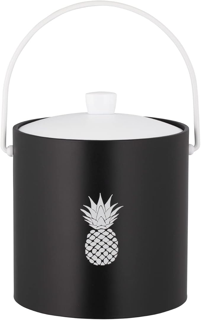 Kraftware Pastimes Collection 3qt Ice Bucket with Acrylic Cover and Bale Handle (Pineapple, Black)