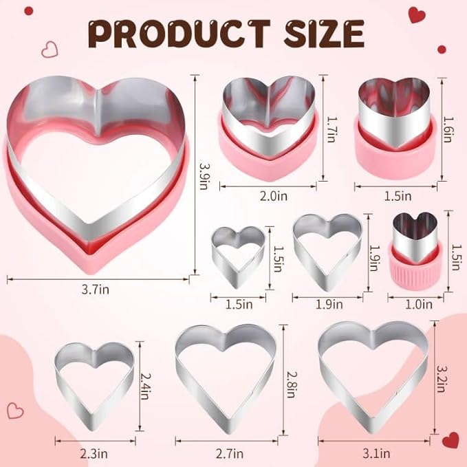 BakingWorld Heart Cookie Cutter Set,9 Piece Heart Shapes Stainless Steel Cookie Cutters Mold for Cakes Biscuits and Sandwiches,0.98"/1.45"/1.57"/1.96"/2.04"/2.32"/2.75"/3.18"/3.74" Assorted Sizes