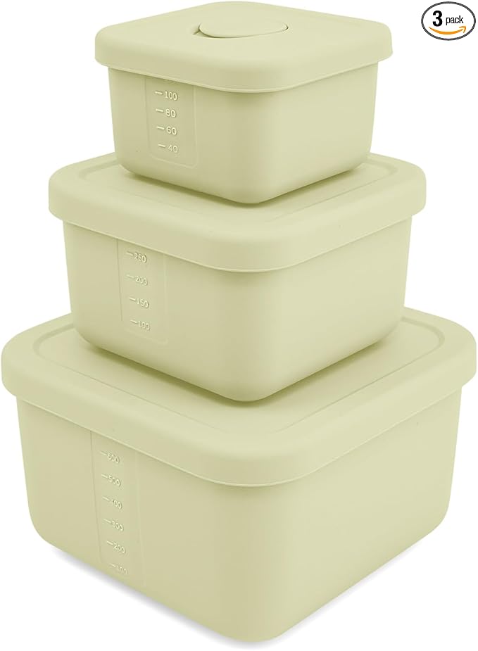 3 PCS Silicone Food Storage Containers with Lids，BPA Free Reusable Silicone Storage Containers for Food Freezer Containers Freezer Dishwasher Safe（24oz,10oz,4oz）