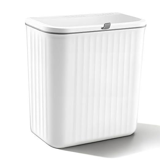 2.4 Gallon Kitchen Compost Bin for Counter Top Under Sink, Hanging Small Waste Basket Trash Can with Lid Wall Mounted Indoor Garbage Bucket for Cabinet Cupboard Bedroom Bathroom Office Camping