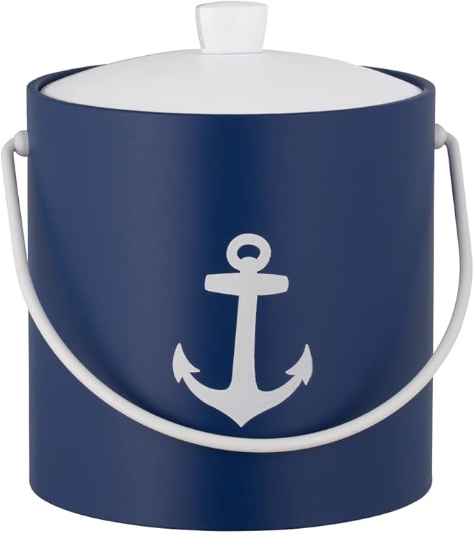 Kraftware Pastimes Collection 3qt Ice Bucket with Acrylic Cover and Bale Handle (Anchor, Royale Blue)