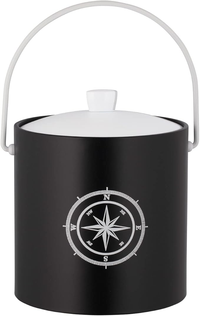 Kraftware Pastimes Collection 3qt Ice Bucket with an Acrylic Cover and Bale Handle (Compass Point, Black)