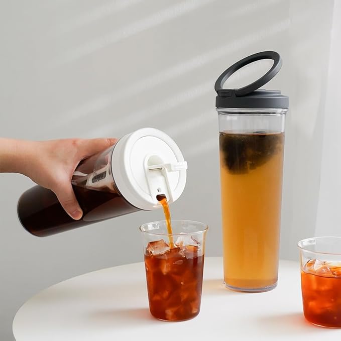 watchget Portable Cold Brew Coffee Maker 34oz/1L Iced Coffee Maker and Tea Brewer Leak-Proof Removable Fine Mesh Filter Perfect for Outdoor Camping Trip (Dark Grey)