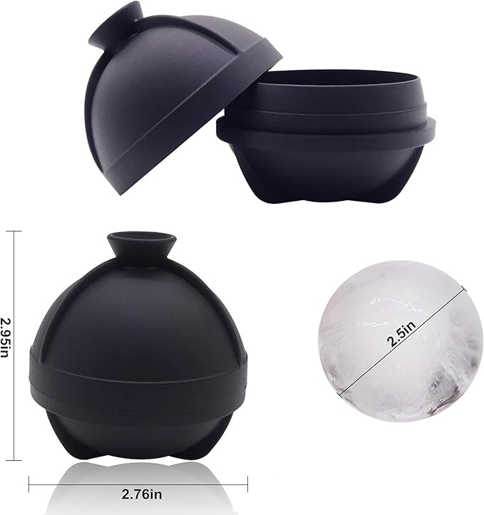 Ice Ball Molds Set of 4,Whiskey Ice Ball Maker Mold,Silicone Sphere Ice Molds with Built-in Funnel,Large Round Ice Cube Molds Make 2.5 Inch Sphere Ice for Whiskey & Cocktails