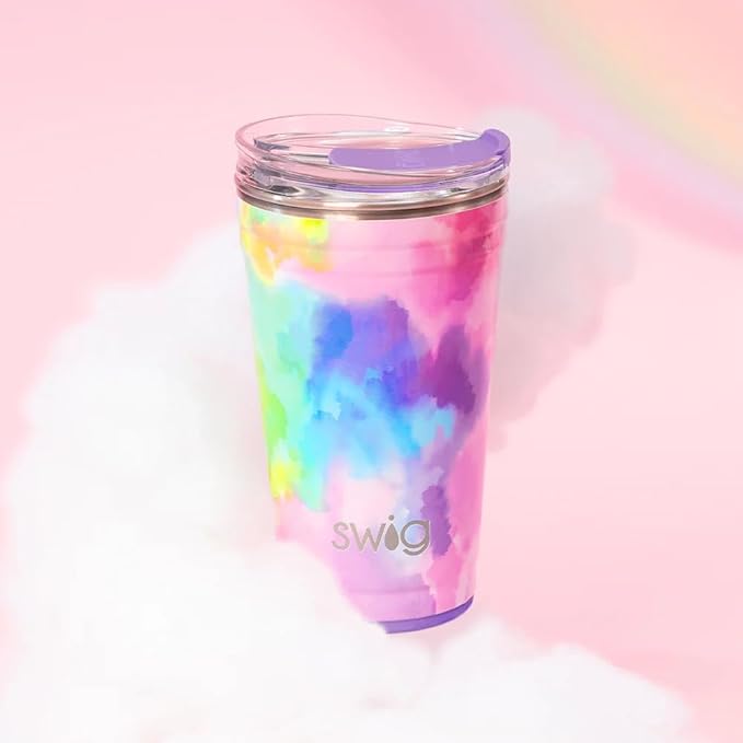 Swig Life 24oz Party Cup, Stackable Insulated Party Cup with EZ Flow Lid, Cup Holder Friendly, Dishwasher Safe, Stainless Steel, Large Travel Tumbler for Hot and Cold Drinks (Cloud Nine)