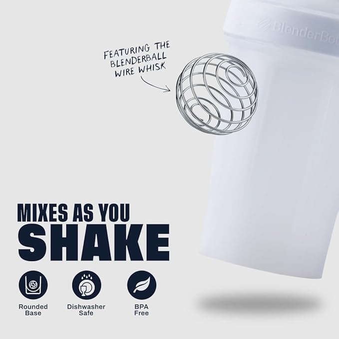 BlenderBottle Classic V2 Shaker Bottle Perfect for Protein Shakes and Pre Workout, 28-Ounce, White