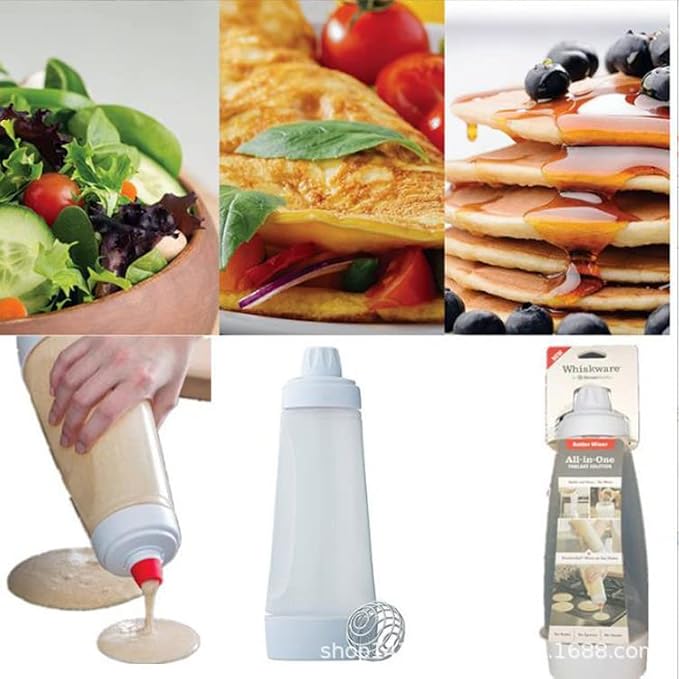 Pancake Batter Dispenser, Pancake Mix Dispenser with BlenderBall for Pancakes, Crepes, Waffle, Muffins, Qatayef, Cupcakes, and more (1 pack)