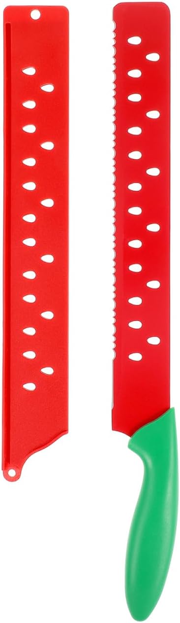 BESTYASH 17.12 Inch Watermelon Cutter Knife with Sleeve Serrated Melon Slicer for Easy Cutting Bread Cake Fruit Kitchen Gadget