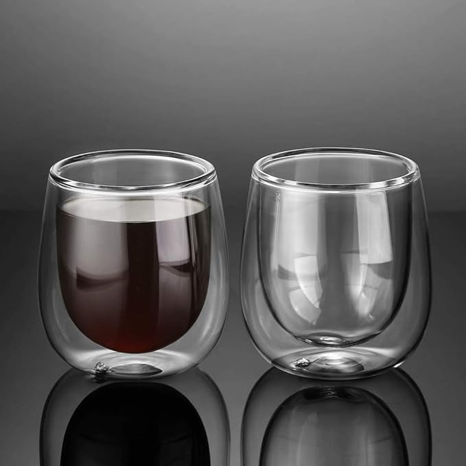 glastal Espresso Cups Set of 6, Double Walled Glass Coffee Cups 4oz, Clear Glass Coffee Cups Insulated Espresso Mug Borosilicate Glass