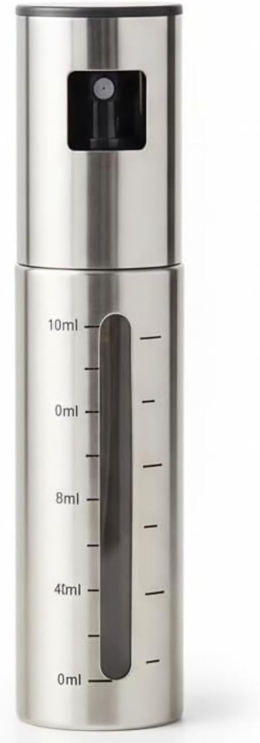 100ml Stainless Steel Olive Oil Spray Bottle – Graduated Metal and Glass Refillable Oil Mister for Cooking and Baking – Suitable for Home Cooks