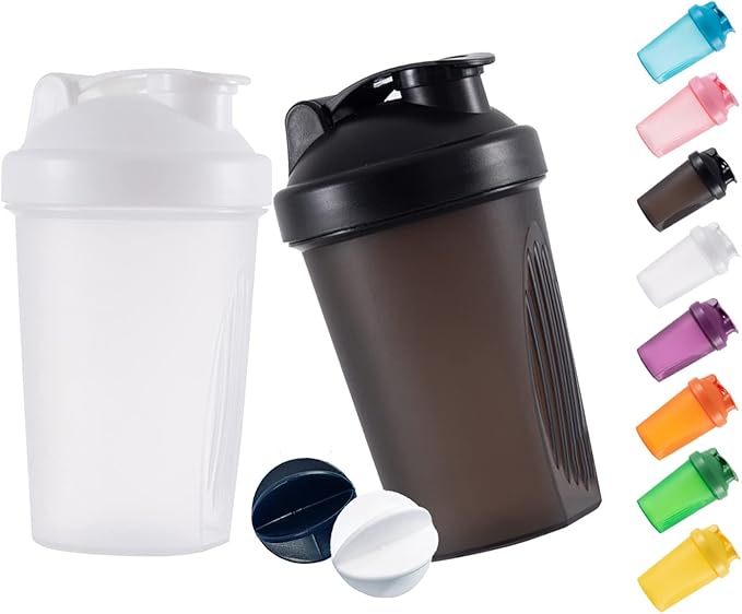 Shaker Bottle Protein Shakes and 16-Ounce/400ML Shaker-Bottle with Whisk Balls, Non-BPA plastic (Black+White(2PCS))