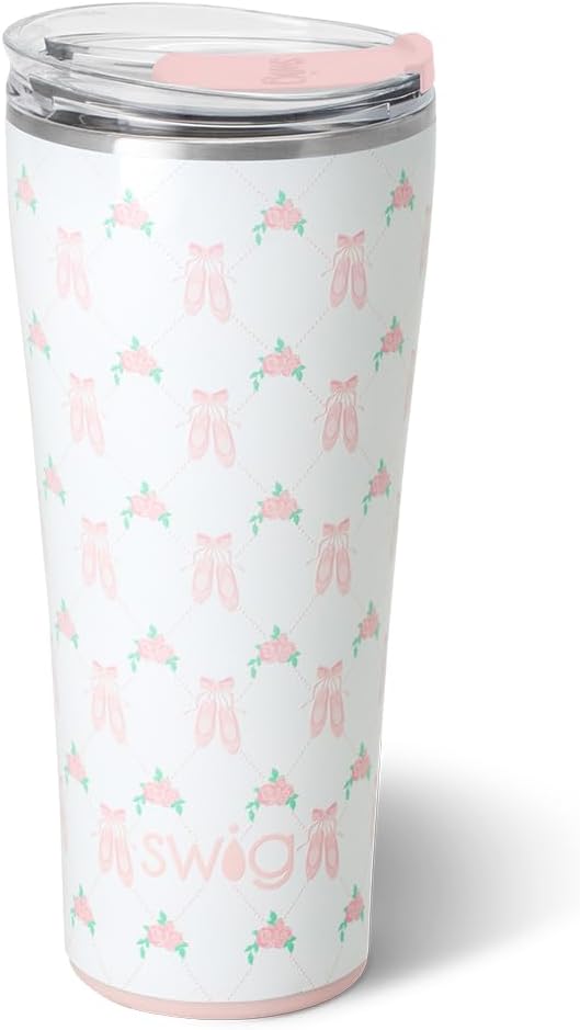 Swig Life 32oz Insulated Tumbler, Travel Coffee Tumbler with Lid, Cup Holder Friendly Travel Coffee Mug, Stainless Steel with Lid (On Pointe)