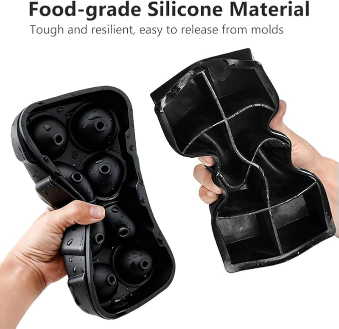 2-Inch Silicone Ice Cube Tray with Lid - Large Sphere Ice Mold & Square Ice Cube Maker for Whiskey, Cocktails, Bourbon - Easy Release, BPA Free, Set of 2
