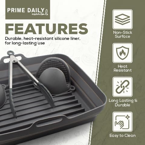 Silicone Air Fryer Toaster Oven Tray Liner – Extra-Large Capacity, Microwave Safe, Easy Cleanup - Includes Mitts & Tongs