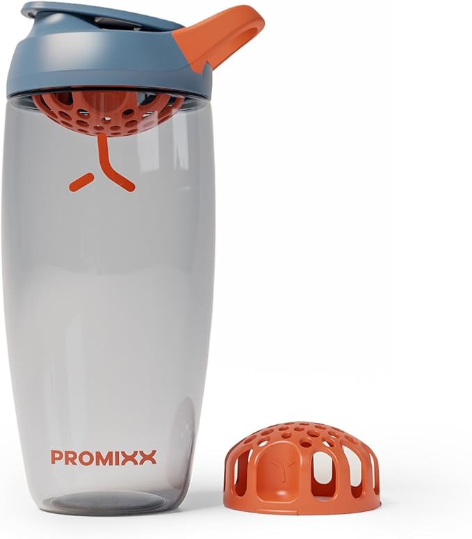 Promixx Pursuit Protein Shaker Bottle – 26oz Silent Snap-Fit Mixer for Lump-Free Shakes – Leak-Proof BPA-Free Ecozen Gym Shaker with Measurement Marks for Fitness and Travel – Midnight Blue
