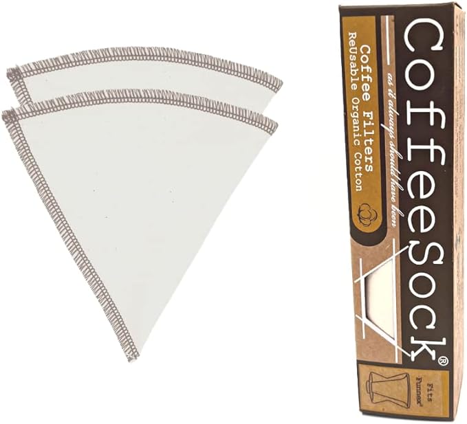 CoffeeSock ’The Original’ Reusable 100% Organic Cotton Coffee Filters - 2 pack Filters - Made to Fit Chemex® Funnex | Coffee Sock Cloth Coffee Filter | Organic Cotton Alternative – Eco-Friendly
