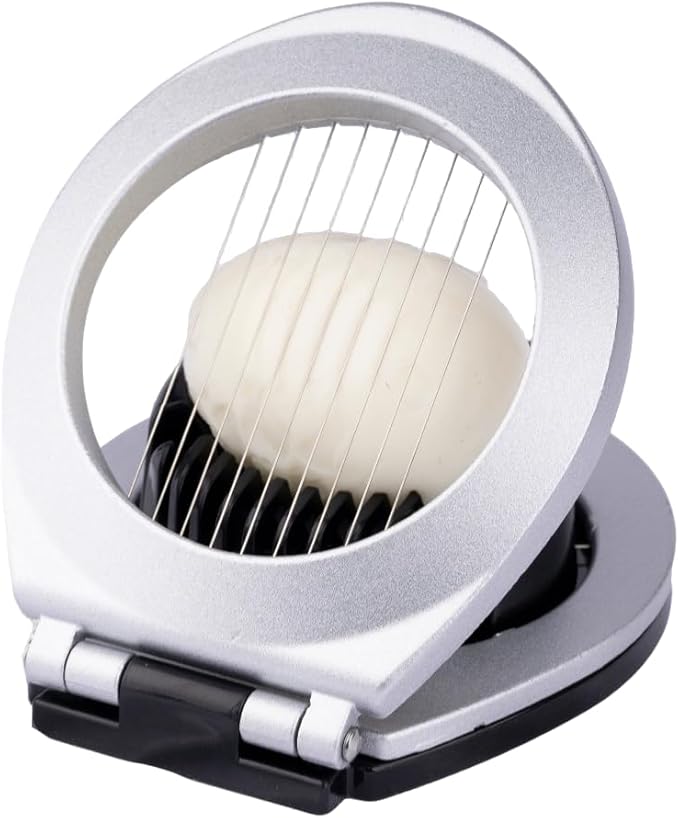 Egg Slicer for Hard Boiled Eggs Heavy Duty, Egg Cutter with Stainless Steel Wire in 2 Ways for Strawberry Soft Fruit Food Silver