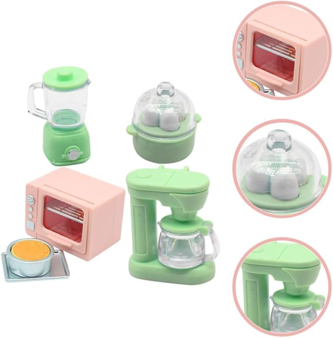 Vicasky Mini Kitchen Dollhouse Accessories Set: 1:12 Scale Oven Coffee Maker Blender Juicer Cheese Cake & Egg Cooker for Dollhouse Kitchen Decor Pretend Play for Kid Toddler Microwave Breakfast