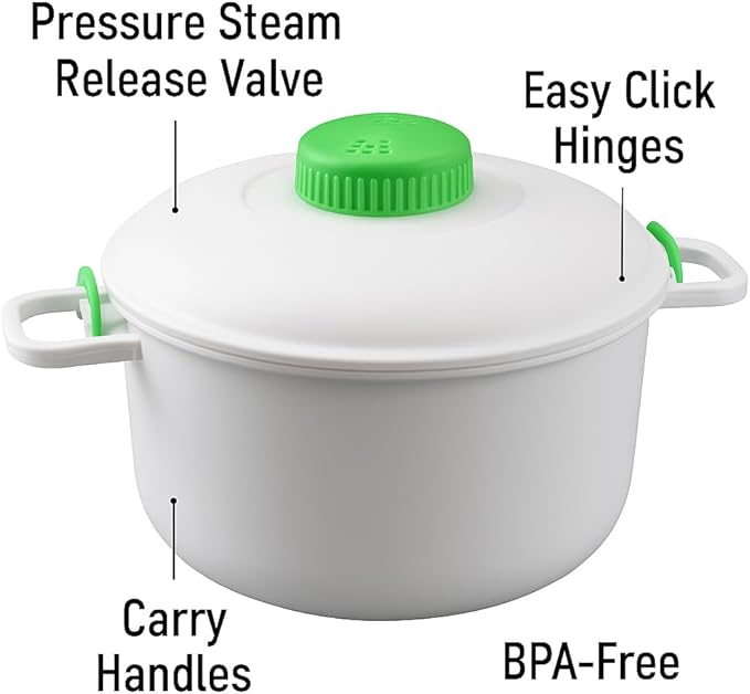 Microwave Pressure Cooker Steamer – 2.8L BPA-Free Microwave Rice & Vegetable Cooker – Quick Healthy Meals for Meats, Fish, Poultry – With Rice Spoon & Measuring Cup – Fast Dinner Solution