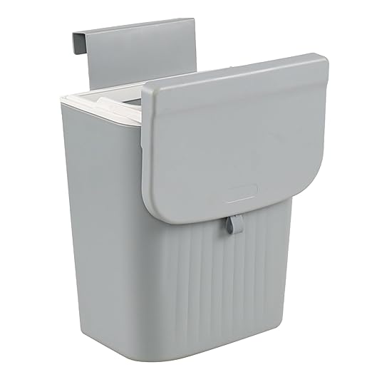 3.2 Gallon/12 L Plastic Wall Mounted Trash Can with Lid, Hanging Garbage Can for Cupboard, Bathroom(Gray)