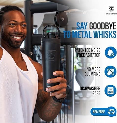 Ice Shaker Insulated Stainless Steel Shaker Bottle | 32oz, Black | Cold for 30+ Hours | Insulated Cup with Twist-on Agitator | Odor-Free Bottle for Protein Shakes, Water, Smoothies, Cocktails