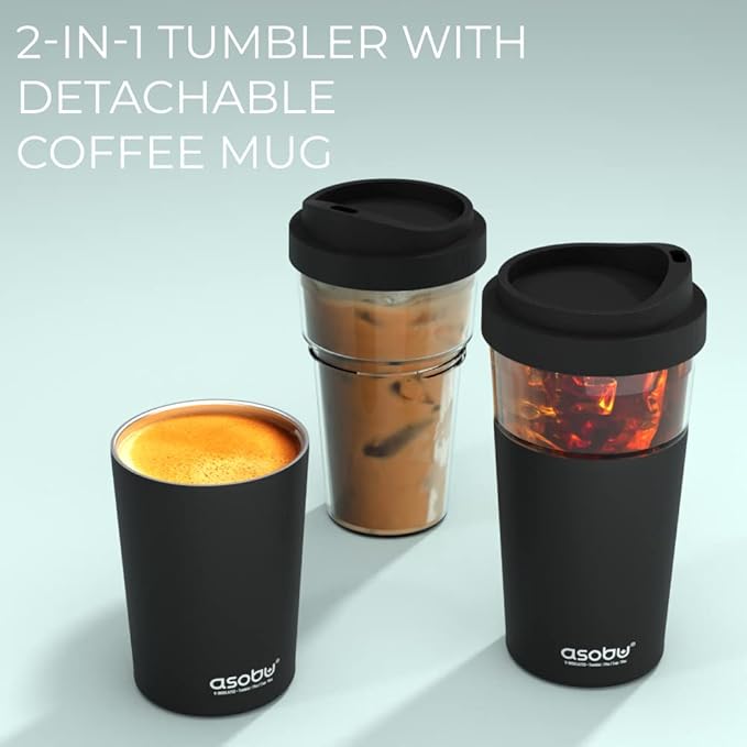 asobu Clear Insulation Vista Tritan Tumbler for Iced Coffee and Ice Tea with Removable Insulated Stainless Steel Sleeve, Familer Feel Open Spout, 20 Ounces (Black)