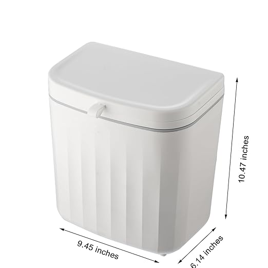 Good Looking Hanging Small Trash Can with Lid, Thick Kitchen Compost Bin for Counter Top or Under Sink, Wall Mounted Waste Basket Bin Garbage Can for Bathroom (Ivory White)