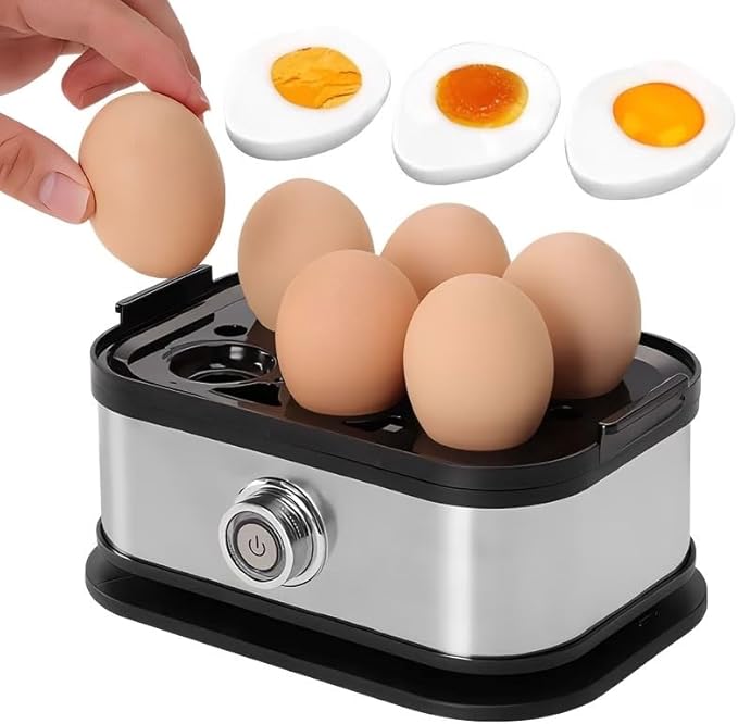 Rapid Egg Cooker Electric 6 Eggs Capacity, Soft, Medium, Hard Boiled, Poacher, Omelet Maker Egg Poacher With Auto Shut-Off, BPA Free, Gift for Holidays Birthday