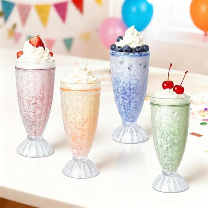 Lily's Home Frosted Freezer Milkshake Glasses, 12 oz Set of 4 – Double Wall Insulated Acrylic with Liquid Gel for Root Beer Floats, Smoothies & Ice Cream Sodas, Home Bar, Kitchen, Party & Dessert Shop